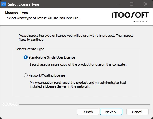 Select type of installation Standalone