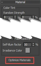 Material Optimizer button location in ForestPack Material rollout